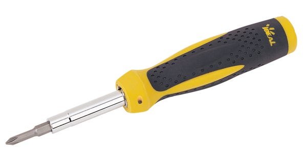 IDEAL 35-908 7-in-1 Twist-a-Nut multi-bit screwdriver with yellow and black handle